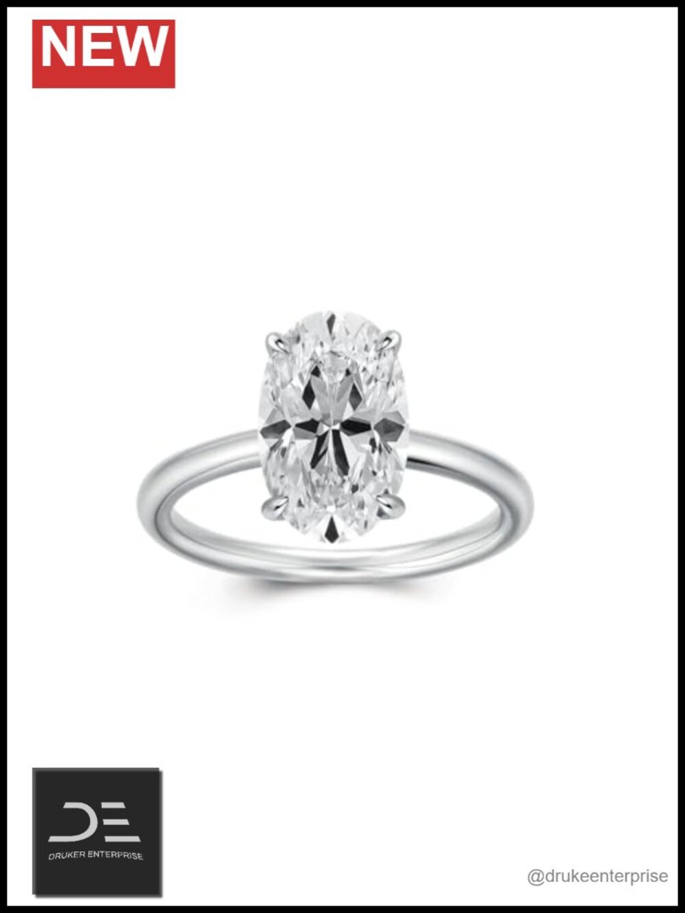 3.5 Carat Elongated Oval Solitaire Promise Ring, 925 Sterling Silver Prong